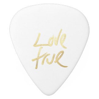 Love True Typography Faux Painted Gold White Guitar Pick
